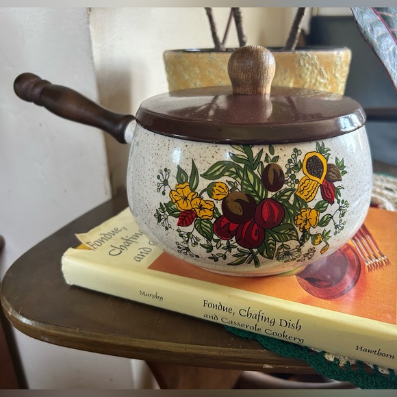 Kitchen Vintage Enamel Fondue Pot And Recipe Book No Base Poshmark